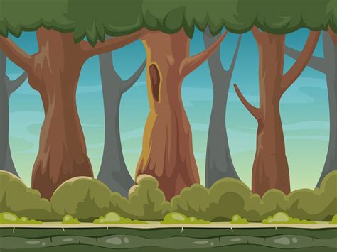 Cartoon Seamless Forest Vector Background For Smartphone App And Compu