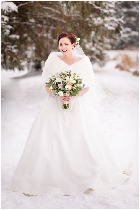 Winter Bride In Snow Traditional Bridal Gown With Fur Shawl Fishermen