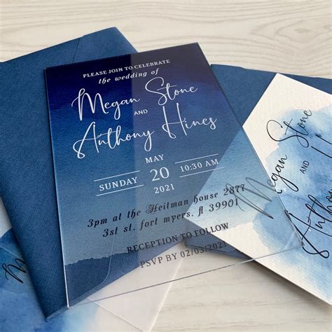Navy Blue Wedding Invitation Acrylic Wedding Invitation Set Etsy
