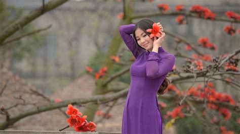 Flickrpeufkwh Tháng Tư Mùa Hoa Gạo Nở Ao Dai Vietnam Traditional Dresses Purple