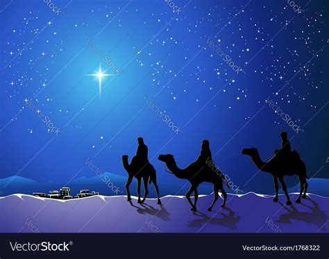 Three Wise Men Go For The Star Of Bethlehem Vector Image