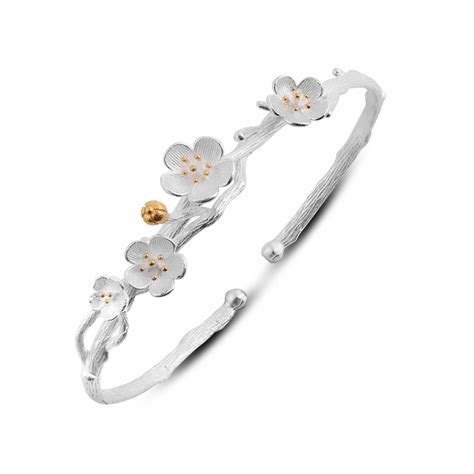 Sterling Silver Flower Bangle Bracelets Unique Jewelry Accessories 