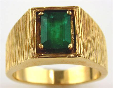 Emerald Mans Ring 14kt Yellow Gold Size 8 12 Rings For Men Rings