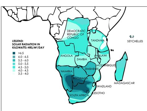Solar Radiation In Southern African Countries Kilowattshrsm2day
