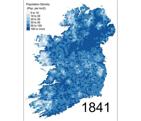 Map Of Irish Population Density 1841 2002 Map Ireland Map Ireland