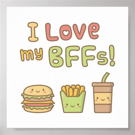 Kawaii I Love My Bffs Fast Food Doodle Poster