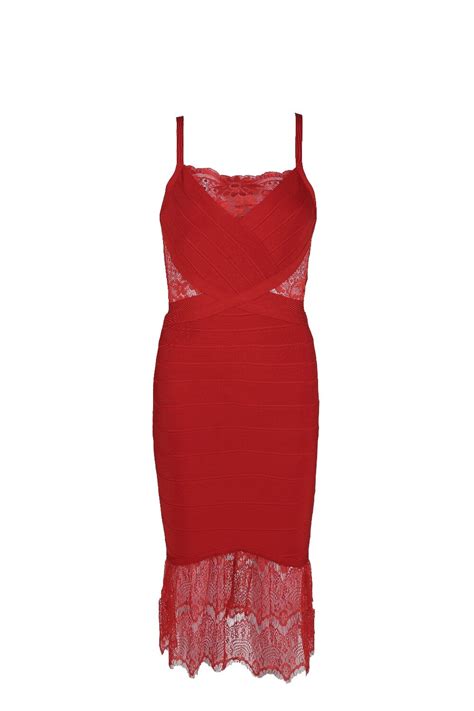 trendy elegant lace sleeveless sexy spaghetti strap red wholesale women celebrity party bandage