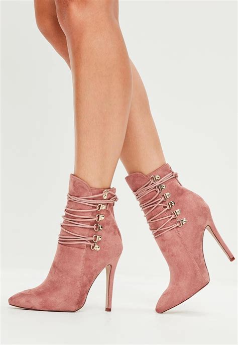 Missguided Pink Pointed Toe Ankle Boots StilettoHeels Pink Ankle