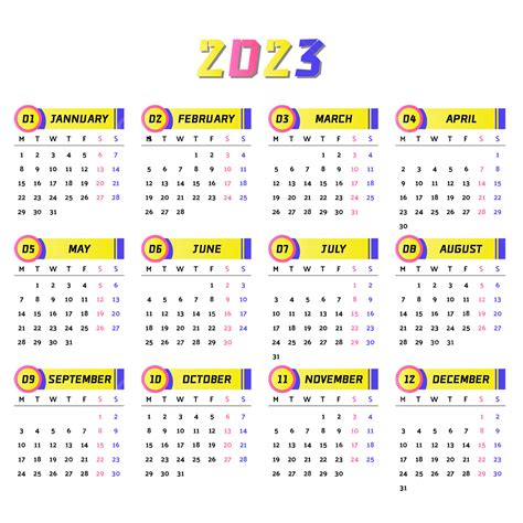 2023 Calendar Bright Colors Calendar 2023 Transparent Calendar Png