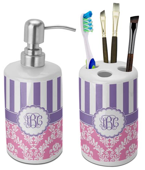 Shop for bathroom accessories in bath. Pink & Purple Damask Ceramic Bathroom Accessories Set ...