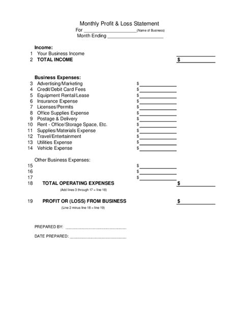 Profit And Loss Statement Template Fill Online Printable Fillable