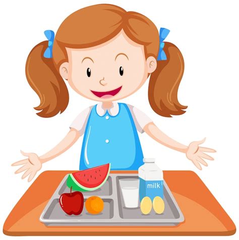 Girl Having Lunch On Table Free Vector