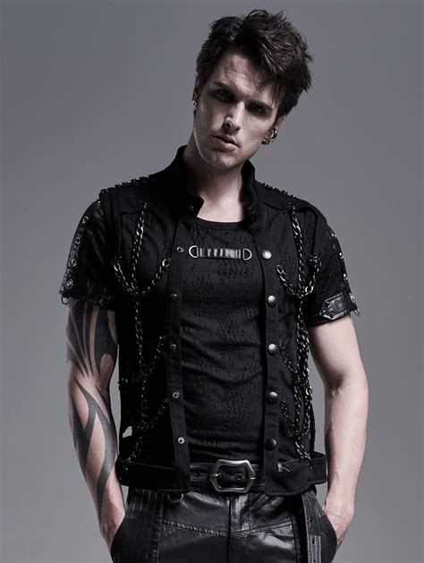 Black Gothic Punk Metal Hollow Out Chain Vest Top For Men Punk Outfits Gothic Punk Fashion