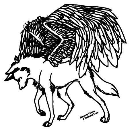 Winged Wolf Lineart 2 By Ms Paint Friendly On Deviantart