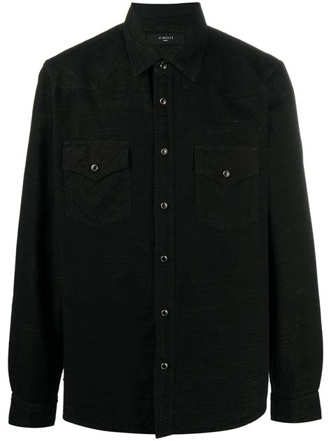 Amiri Textured Button Up Shirt In Black Modesens