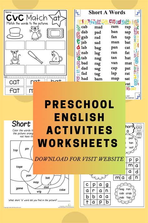 Preschool English Activities Worksheets