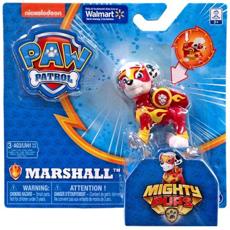 Paw Patrol Mighty Pups Marshall Exclusive Figure Light Up Badge Paws Spin Master Toywiz