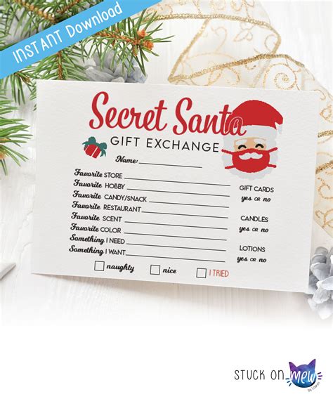 Printable Secret Santa T Exchange Christmas Secret Santa Etsy