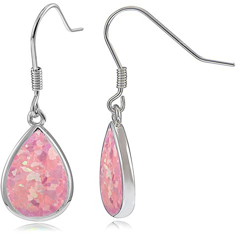 Created Pink Opal Sterling Silver Teardrop Dangle Earrings Walmart Com