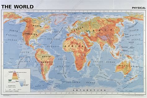 Map Of The World Showing The Physical Geography Stock Image E055