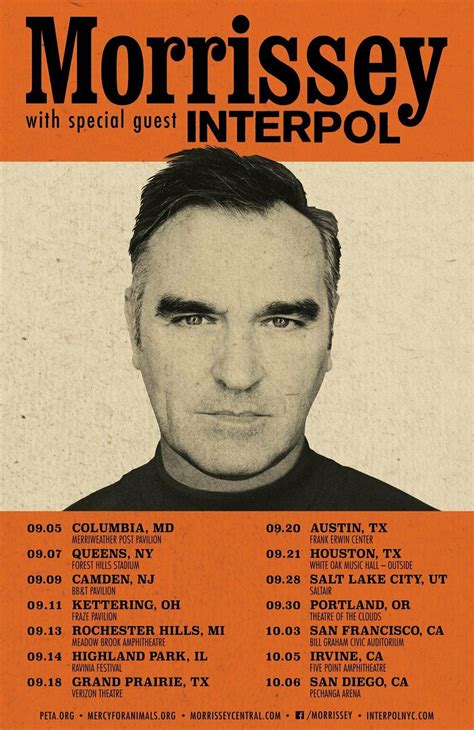 Morrissey Poster Concert Interpol Dates 11 X 17 Usa Sameday Ship