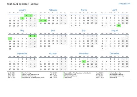Calendar For 2021 With Holidays In Serbia Print And Download Calendar