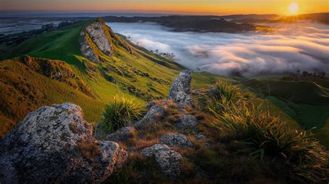 Dawn Fog Morning Mountain In New Zealand During Sunrise Hd Nature