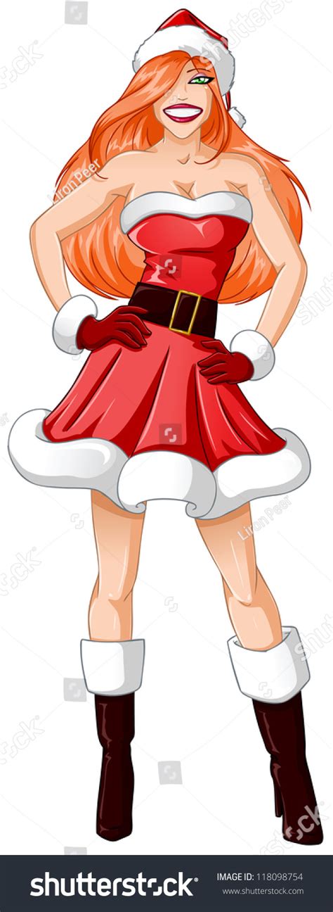 A Vector Illustration Of A Red Headed Woman Dressed In Sexy Santa Claus Clothes For Christmas