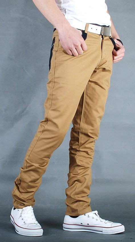 men fashion vogue contract color casual jean khaki pants xs s m l xl xxl s5n04k con imágenes