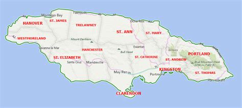 jamaican map with parishes