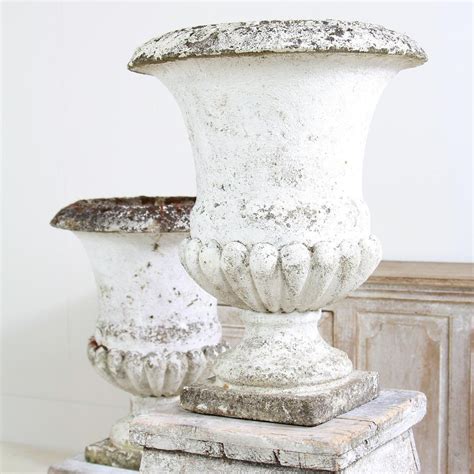 Pair Of Large French 20thc Stone Composite Urns Urn Weathered White