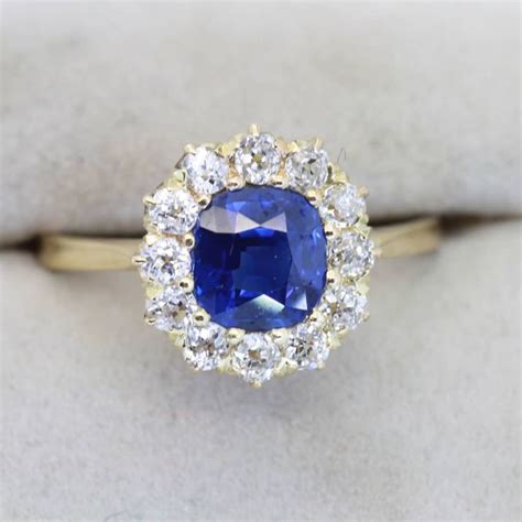 Beautiful Colour Sapphire In A Diamond Cluster Sapphire Sapphirering