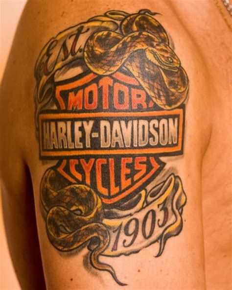 Harley Davidson Logo With Snake Tattoo On Shoulder Harley Davidson