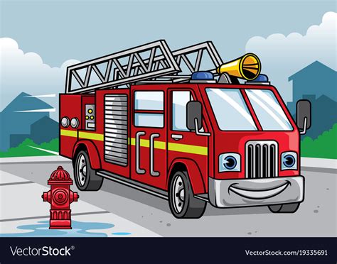 Cartoon Of Firefighter Truck Royalty Free Vector Image