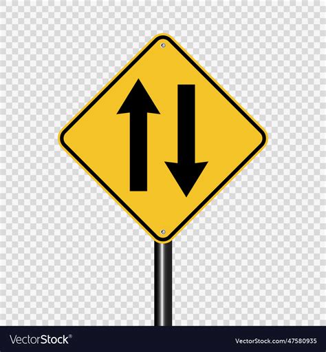 Two Way Traffic Ahead Sign On Transparent Vector Image