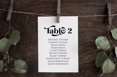Wedding Table Seating Card Template Wedding Seating Chart Etsy
