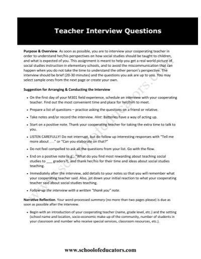 Teacher Interview Questions School Of Educators