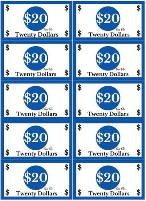 Printable Play Money 10 Dollar Bills Play Money Printable Play Money