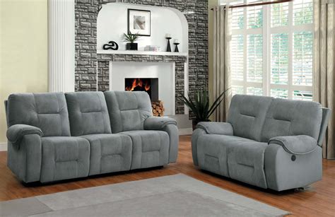 Homelegance Bensonhurst Power Reclining Sofa Set Blue Grey Textured