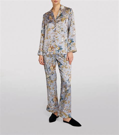 Olivia Von Halle Blue Silk Renaissance Lila Pyjama Set Harrods Uk