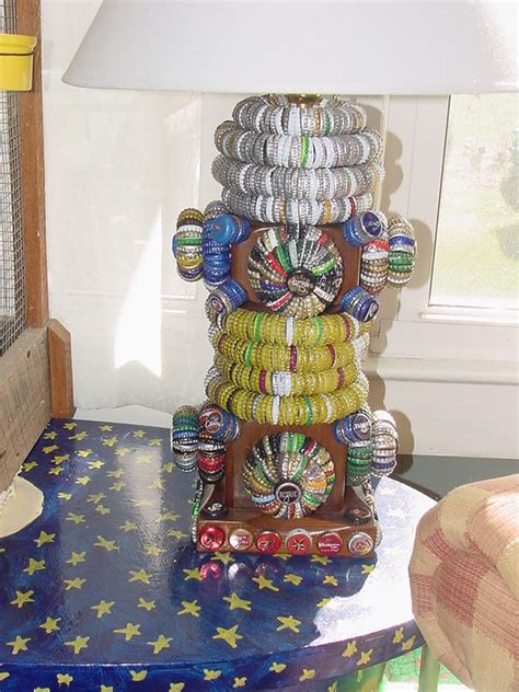 Heavy Large Folk Art Bottle Cap Lamp Handmade And Signed By Recycle