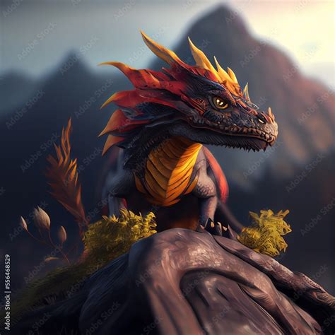 Fantasy Dragon Head Lizard Concept Art Generative Ai Stock
