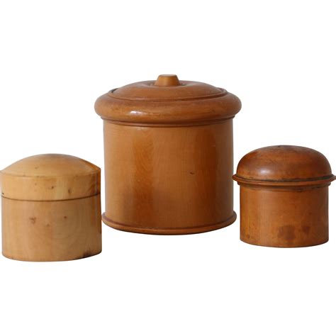 Collection of 3 Antique Treen Wooden Jars Containers from ...