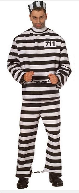 E76 Mens Convict Prisoner Jail Inmate Halloween Fancy Dress Up Costume