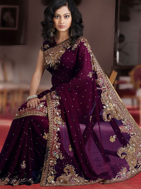 Wine Faux Georgette Saree With Blouse Online Shopping Slssk4800 Indian Fashion Indian