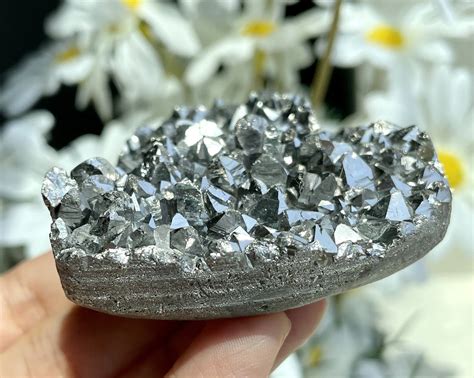 Natural Silver Titanium Specimen Crystal Quartz Cluster Druze Etsy