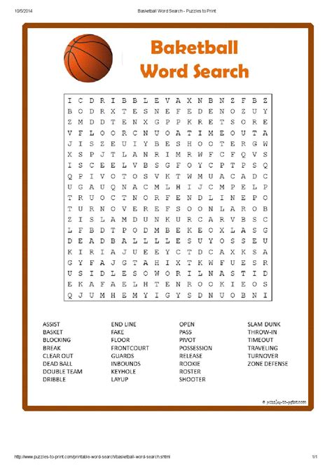 Basketball Word Search Puzzles To Print By