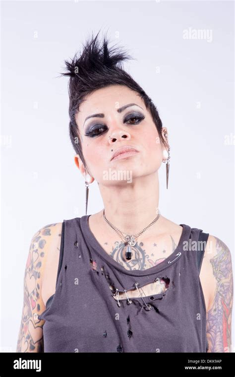 Tattooed Punk Girl Posing On White Background Stock Photo Alamy