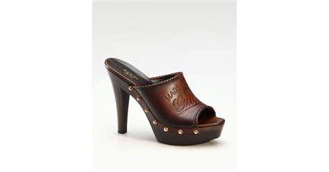 Gucci Craft Studded Midheel Clogs In Brown Lyst