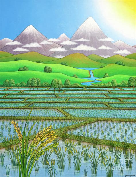 Japan Rice Paddy Field Painting By Larry Smart Pixels